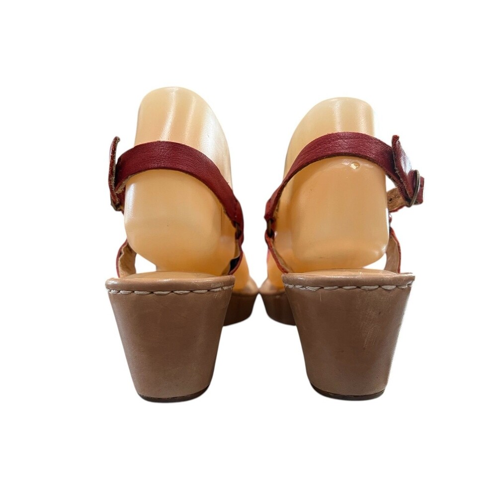Born Red Leather Thong Wedge Platform Sandals Heels  Size 8 - Picture 5 of 11